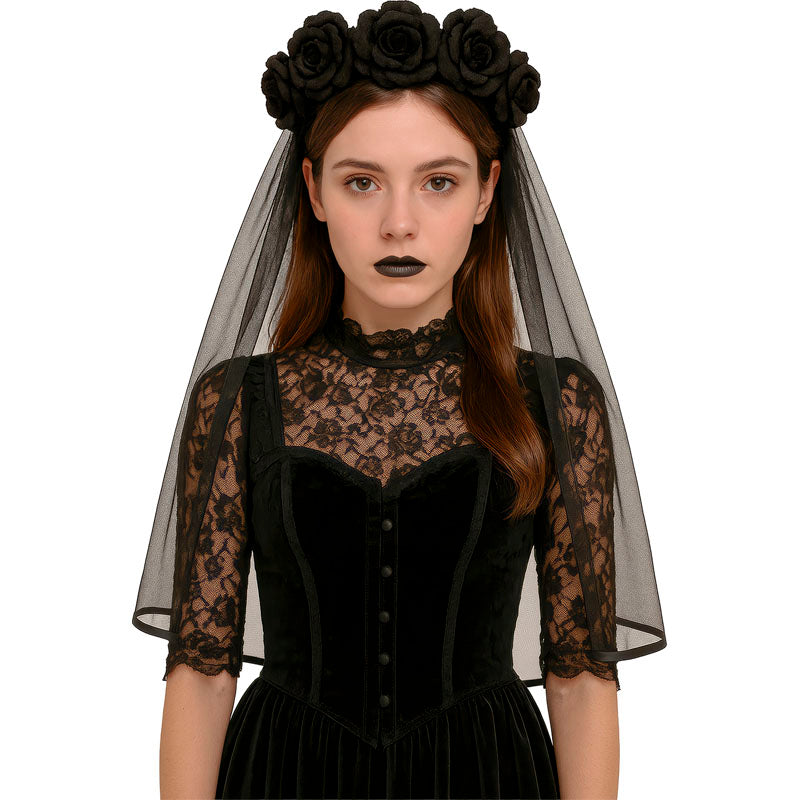 Voile Halloween Jour Des Morts Benaton - Rose Mexicaine & Tête De Mort - Avec Autocollants Fluo