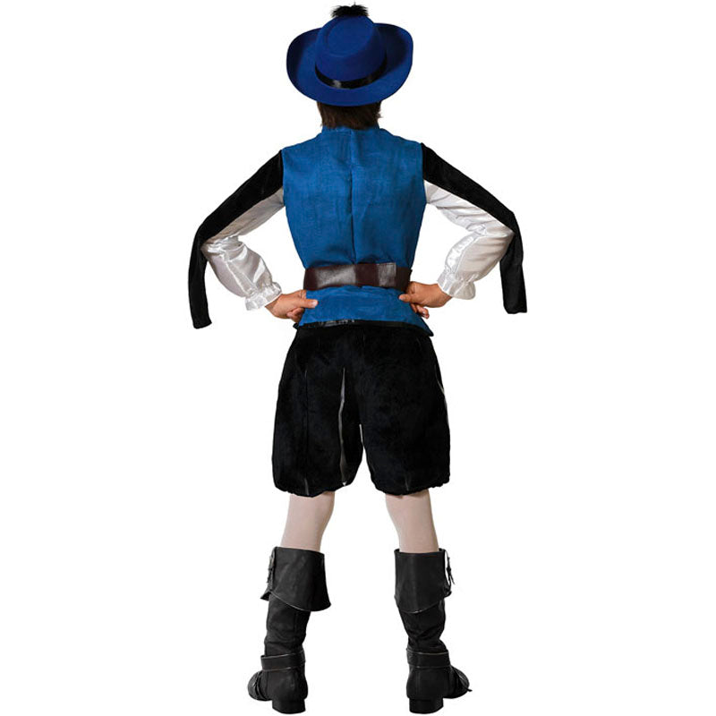 Disfraz de Mosquetero medieval azul para niño Espalda