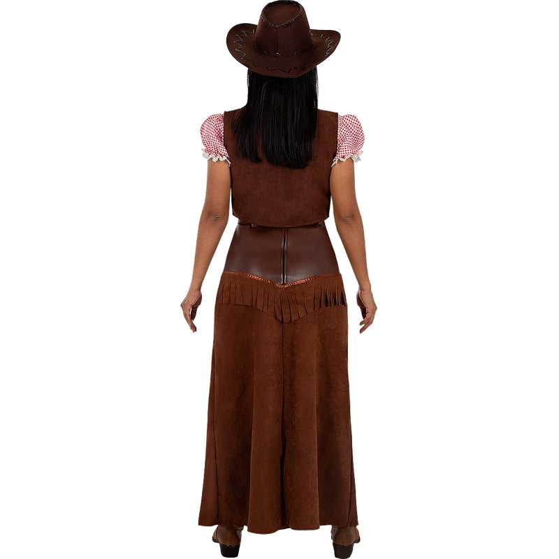 Disfraz de Vaquera Marrón Deluxe para mujer Espalda