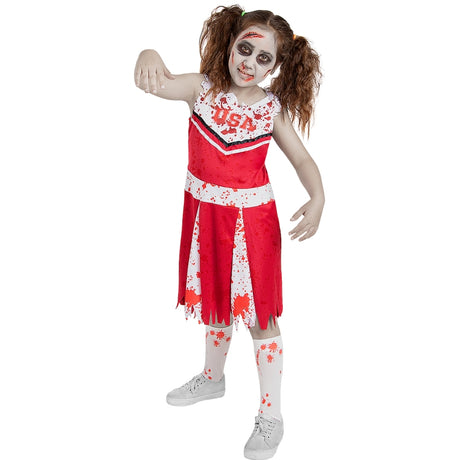Disfraz de Animadora Zombie Roja para niña Bis