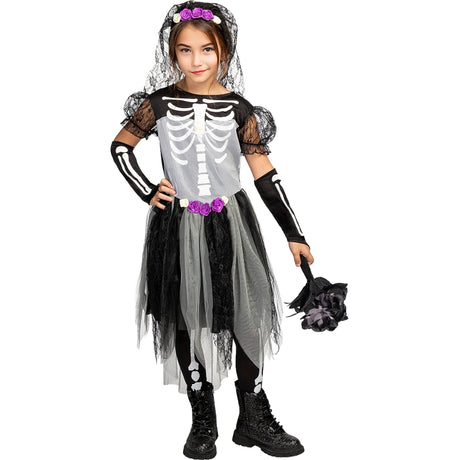 Disfraz de Novia Esqueleto con Encaje para niña Bis