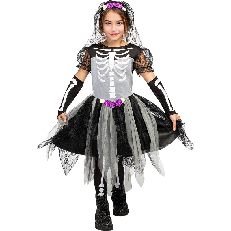 Disfraz de Novia Esqueleto con Encaje para niña