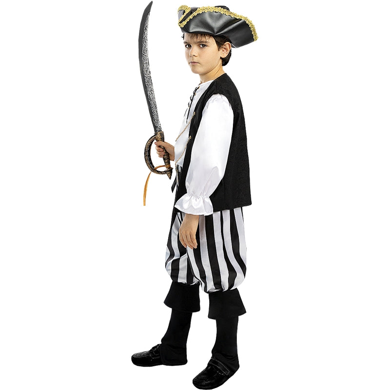 Disfraz de Pirata a rayas Black&White Collection para niño Perfil