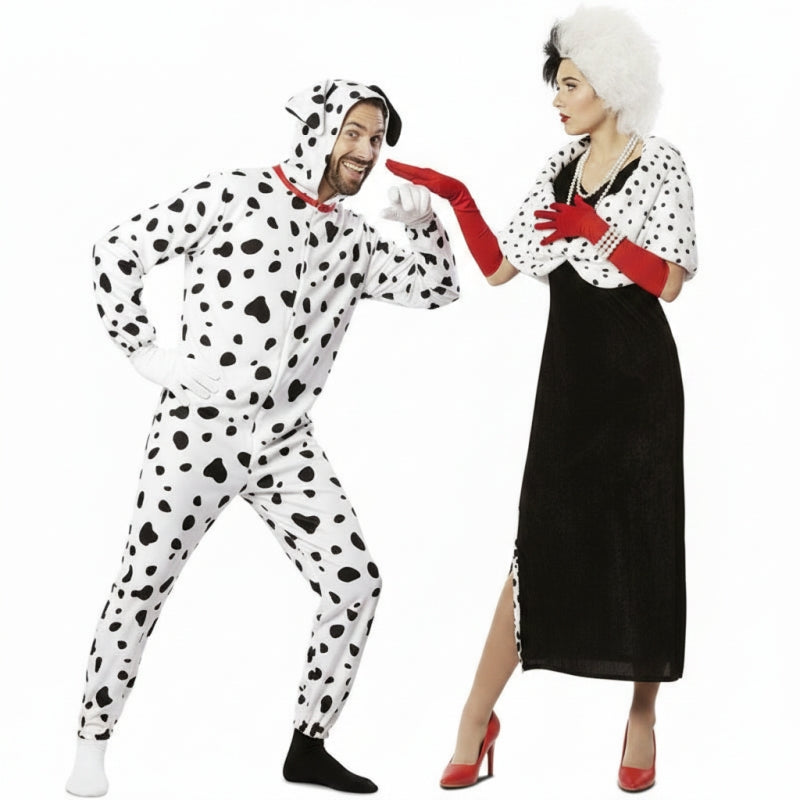 Déguisements Cruella de Vil et chien dalmatien