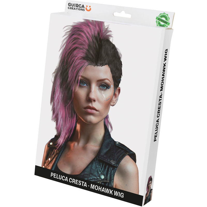Peluca Punk con cresta rosa Blister