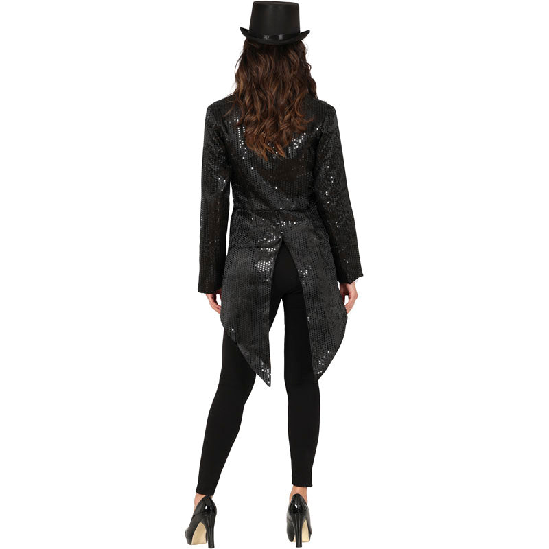 Chaqueta Frac de Lentejuelas Negras para Mujer Espalda