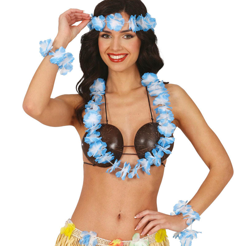 Conjunto azul de accesorios hawaianos