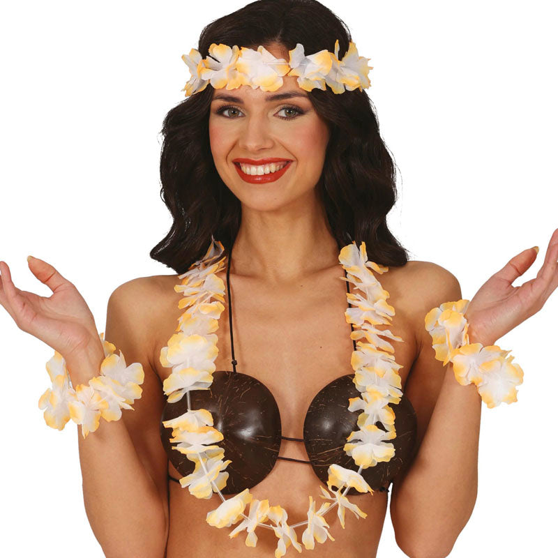 Conjunto naranja de accesorios hawaianos