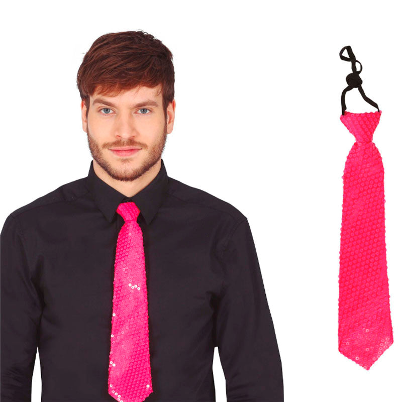Nœud papillon à paillettes rose fluo