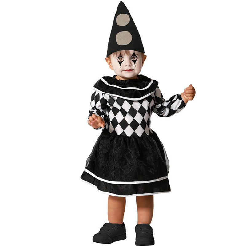 Disfraz para bebé de Arlequín vestido blanco y negro