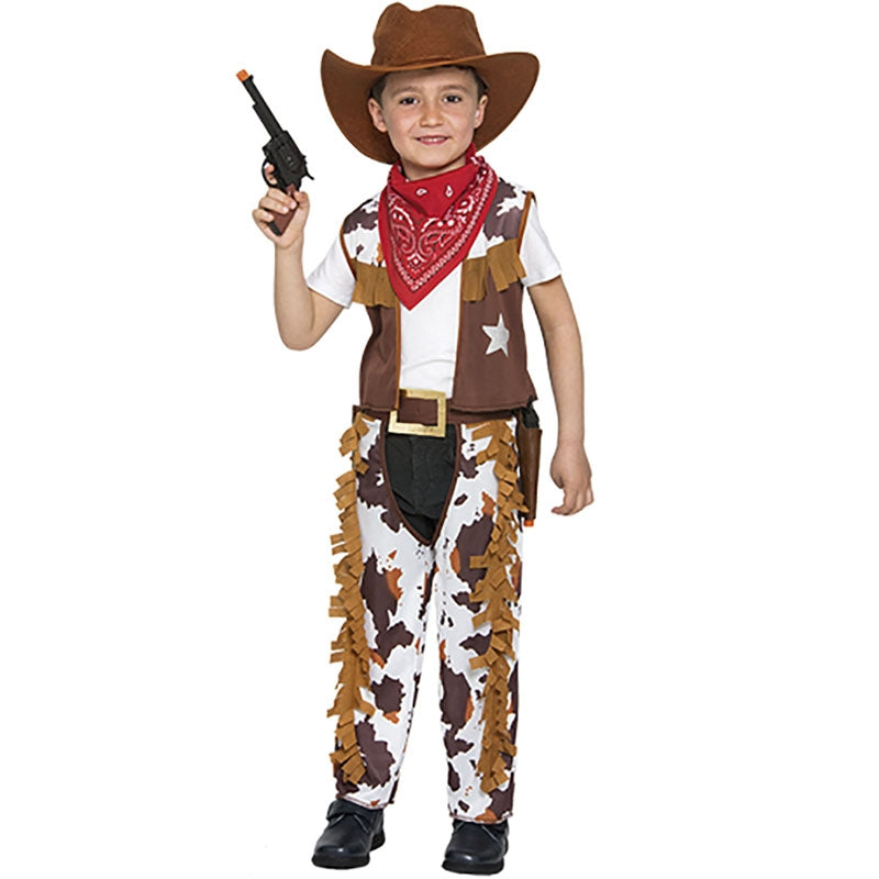 Costume Cowboy Western 5 Pièces Pour Homme - Chapeau, Gilet Daim, Ceinture, Bandana, Collier - Pour Halloween, Cosplay, Fête