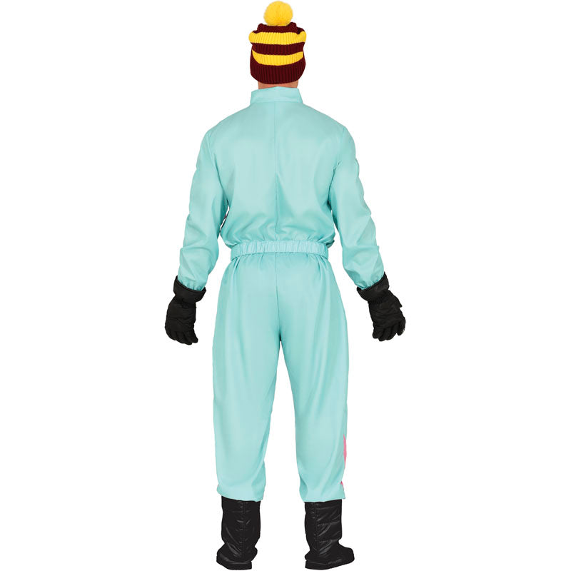 Disfraz de Esquiador retro de color azul para hombre Espalda