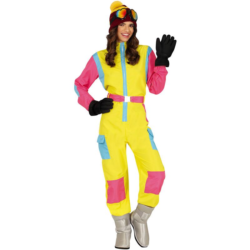 Disfraz de Esquiadora retro de color amarillo para mujer