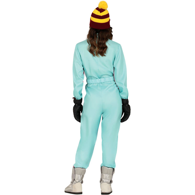 Disfraz de Esquiadora retro de color azul para mujer Espalda