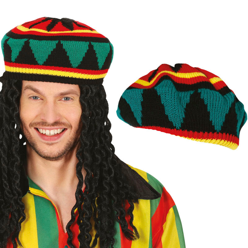 Bonnet Tricoté Rasta Jamaïcain – Béret Coloré Unisexe Ample (circonférence 55-59 Cm)