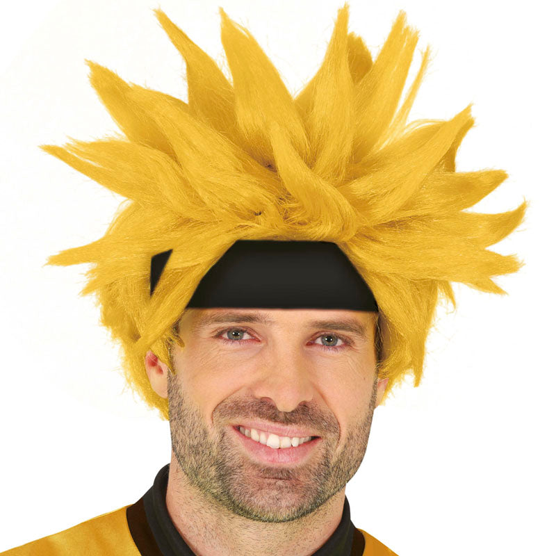 Peluca amarilla de héroe manga