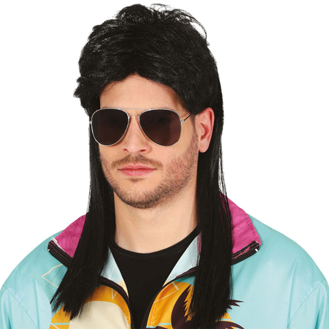 Peluca melena negra años 80