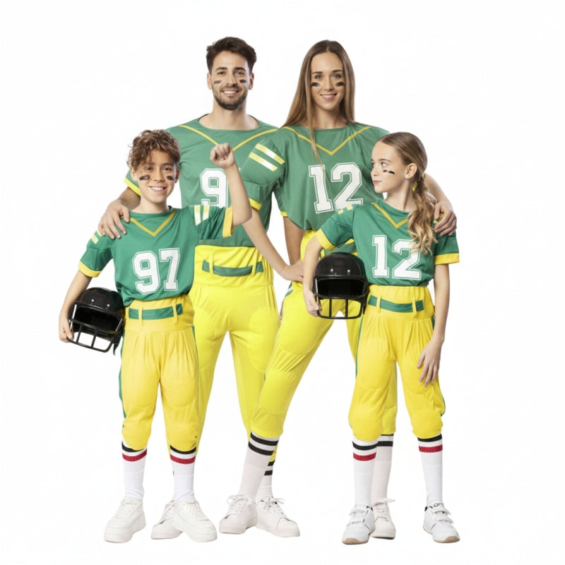 Groupe Joueurs de Football Américain en Uniforme Vert