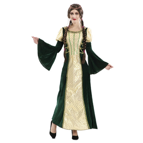 Disfraz de Dama Medieval Verde y Dorada para mujer