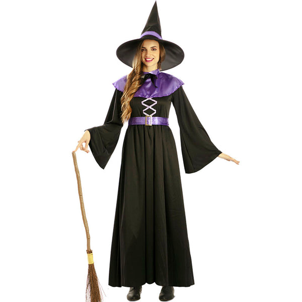 Déguisement Sorcière Adulte Complet - Robe Violette, Chapeau, Balai, Accessoires - Pour Halloween Et Carnaval