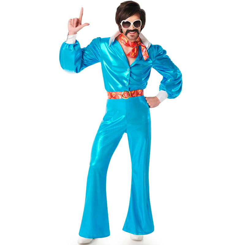 Disfraz de Disco azul años 70 para hombre