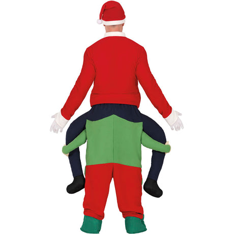 Disfraz de Elfo con Papá Noel a hombros adulto unisex Espalda