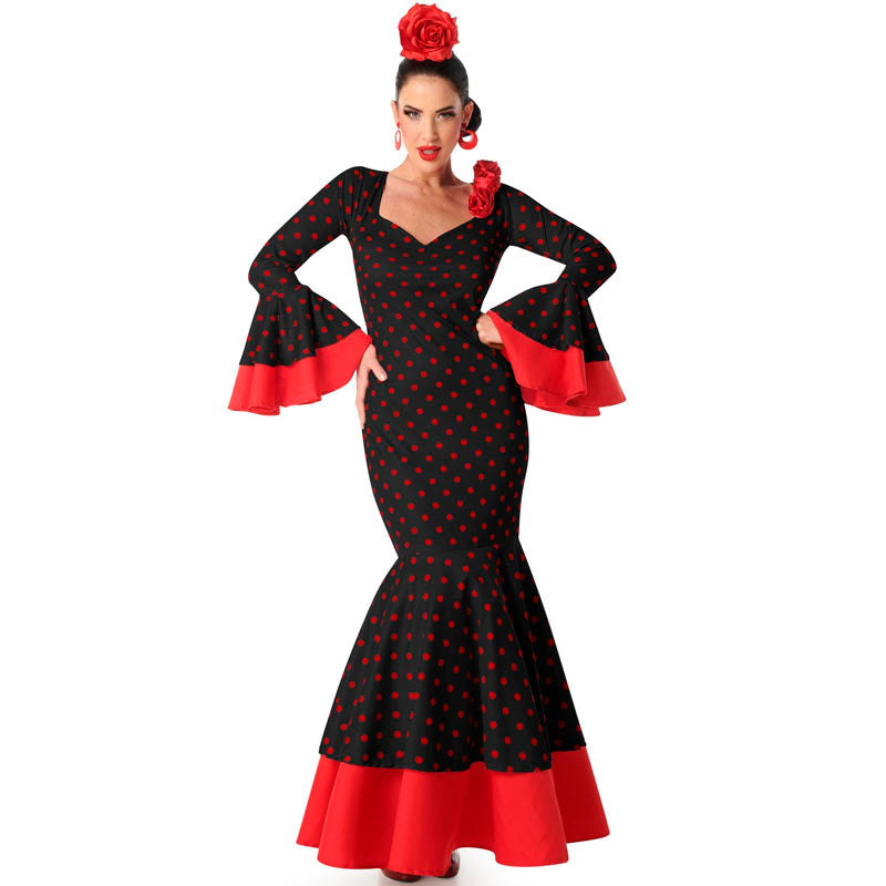Déguisement Flamenca noire à pois rouges femme