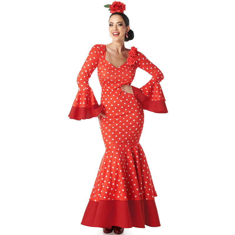 Disfraz de Flamenca roja con lunares blancos para mujer