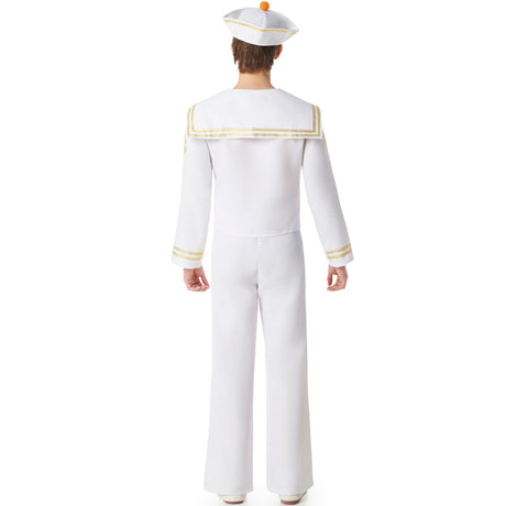 Disfraz de Marinero blanco y dorado para hombre Espalda