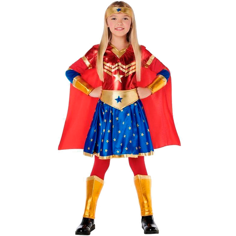 Disfraz de Superheroína estrella con capa para niña