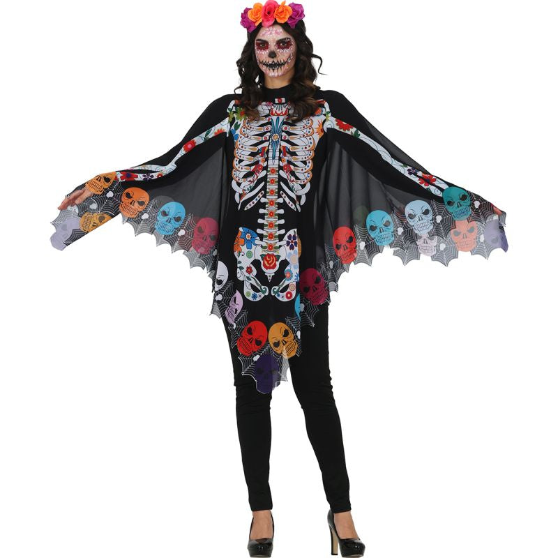 Disfraz de Poncho Esqueleto Catrina para mujer