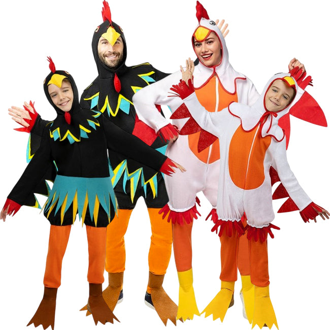 Disfraces Gallos y Gallinas con cresta para grupos y familias