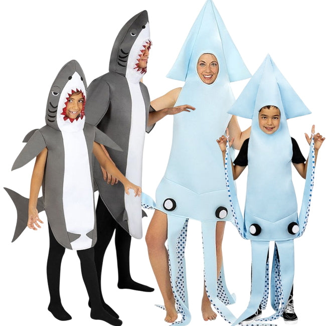 Disfraces Tiburones y Calamares para grupos y familias