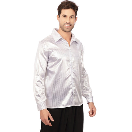 Chemise disco argentée à sequins style années 70