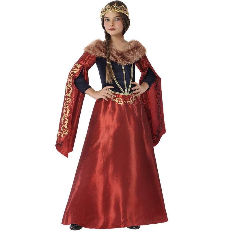 FIESTAS GUIRCA - Déguisement Princesse Médiévale Fille - Robe Rouge à Ornements Dorés - Taille 3-4 Ans (95-105 Cm)