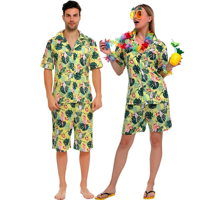 Déguisement Hawaïen 5 Pièces - 4 Guirlandes Fleuries + Lunettes Ananas, Pour Fête Plage, Soirée Tropicale, Costumes Thème