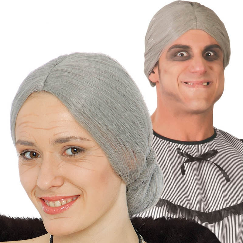 Kit Perruque Grand-Mère 5 Pièces - Déguisement Vieille Dame Complet Avec Lunettes Et Collier Pour Halloween
