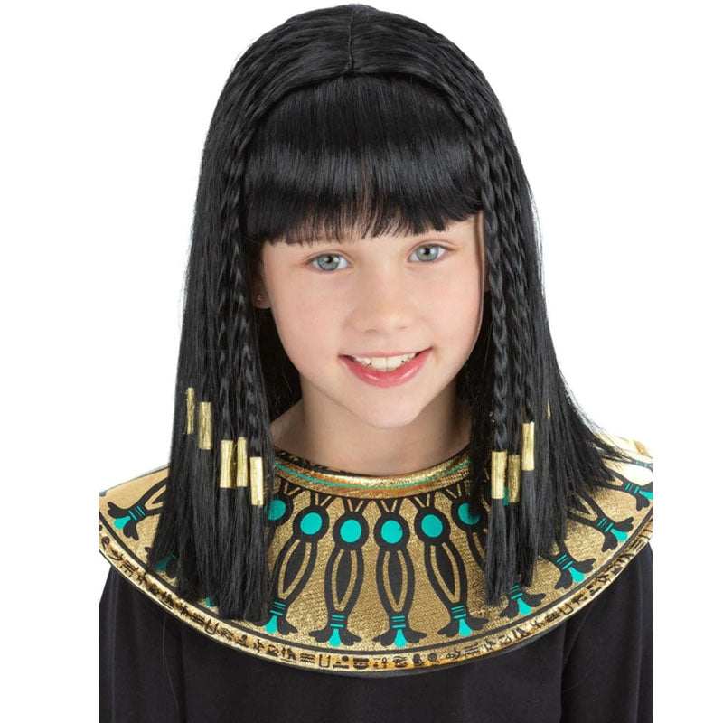 égyptienne Antique Smiffys Perruque Cléopâtre Noire - Accessoire Déguisement égyptien (Tresses Dorées) Costume Cleopatre Femme