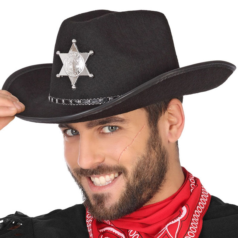 Chapeau de cow-boy noir en PVC pour adulte - Jour de Fête - Far-West