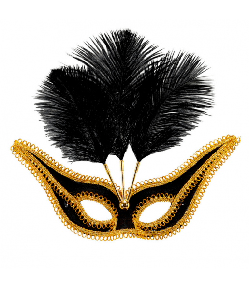 Masque Noir avec Bordure et Plumes