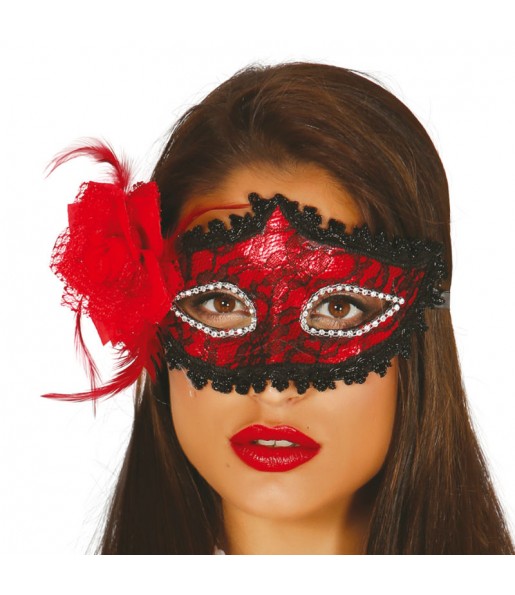 Masque Loup Rouge avec Rose