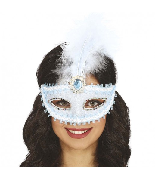 Masque bleu avec plume pour compléter vos costumes