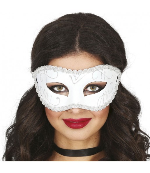 Masque blanc avec bordure argentée pour compléter vos costumes