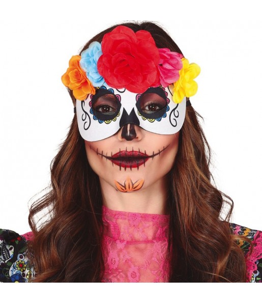 Masque Catrina avec couronne de fleurs pour compléter vos costumes térrifiants
