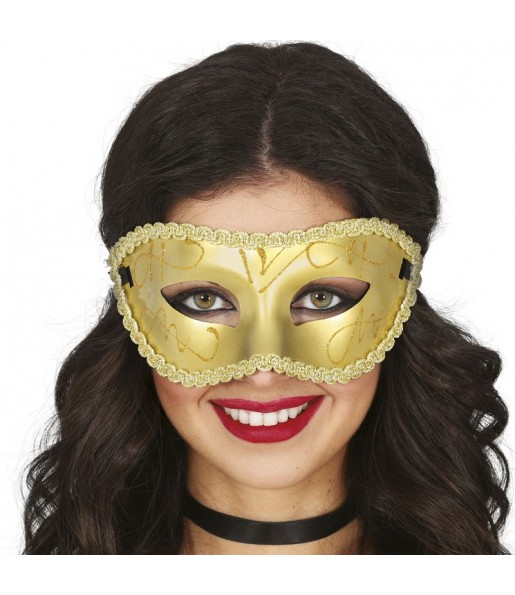 Masque vénitien doré avec bordure dorée pour compléter vos costumes