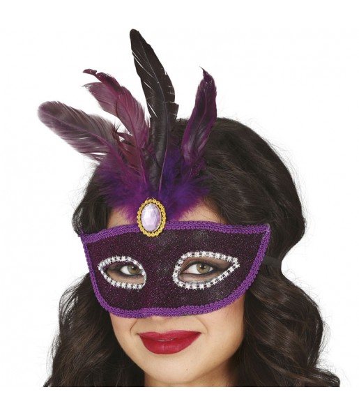Masque violet avec plume pour compléter vos costumes