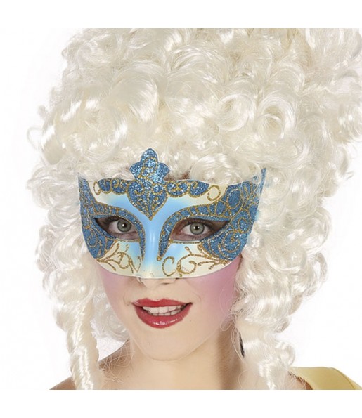Masque vénitien bleu pailleté pour compléter vos costumes