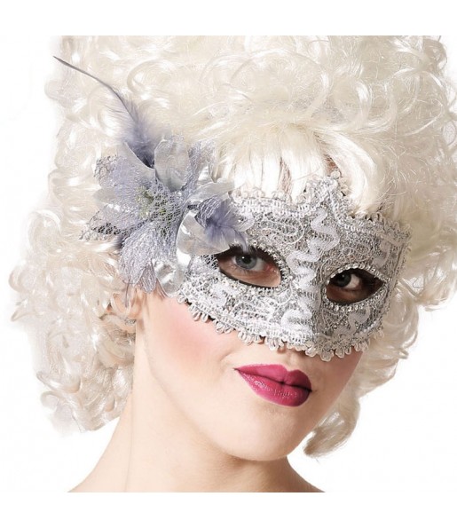 Masque Loup Argenté avec Rose