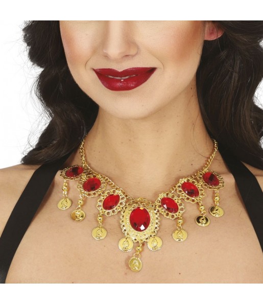 Collier de princesse avec pièces de monnaie et rubis pour compléter vos costumes