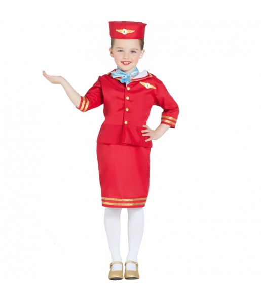 Déguisement Hôtesse de l’air Rouge fille